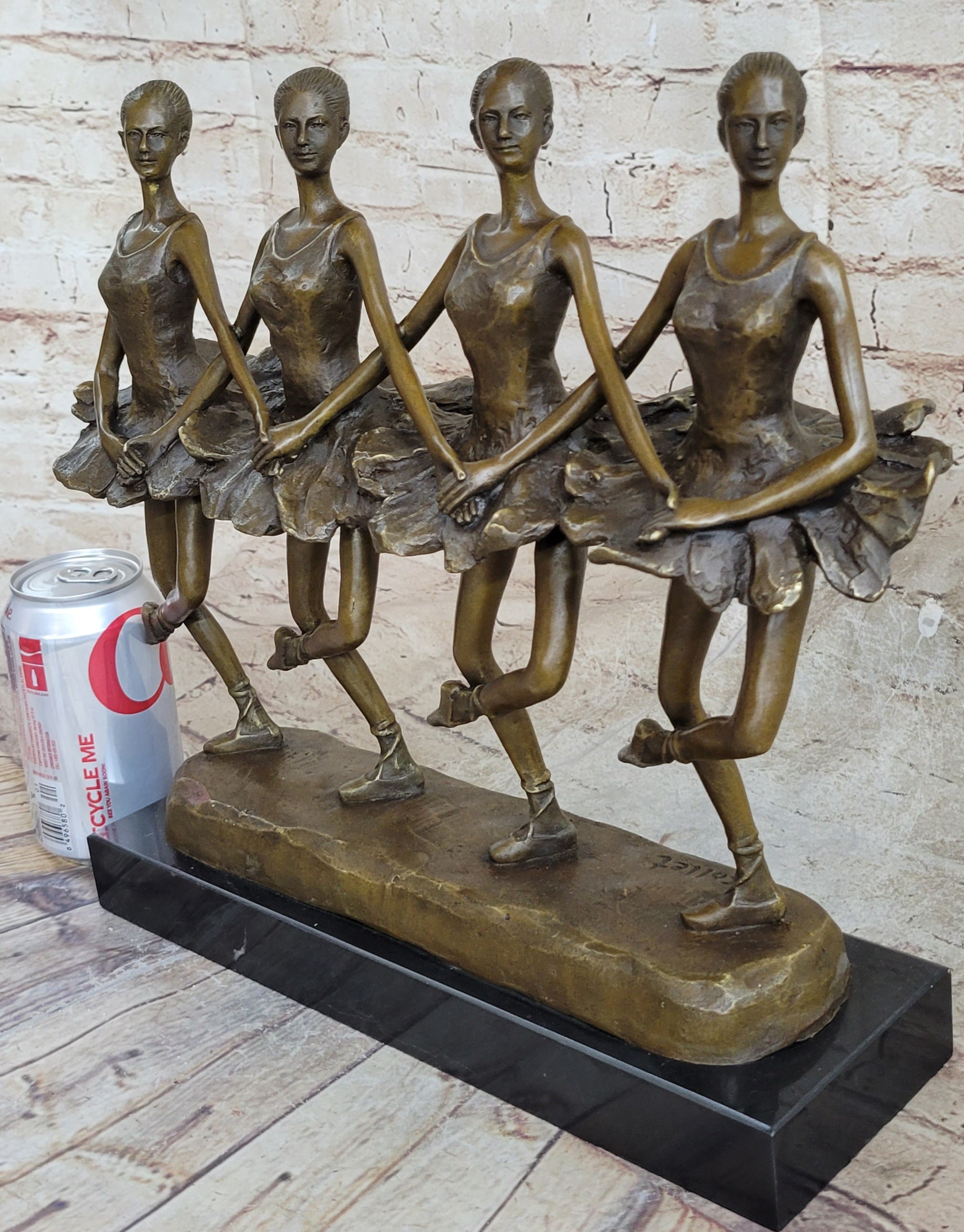 Four Ballerina Ballet Dancers Line Dancing Bronze Sculpture