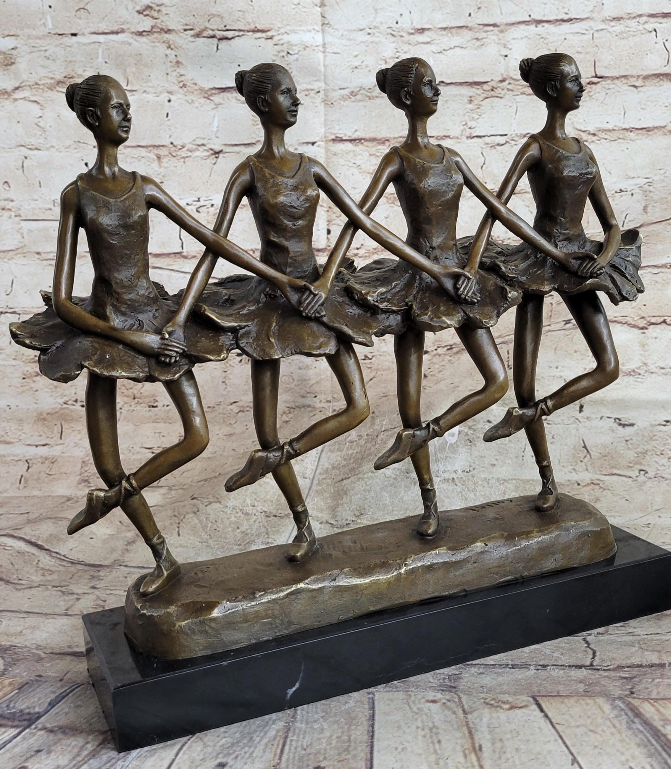 Four Ballerina Ballet Dancers Line Dancing Bronze Sculpture