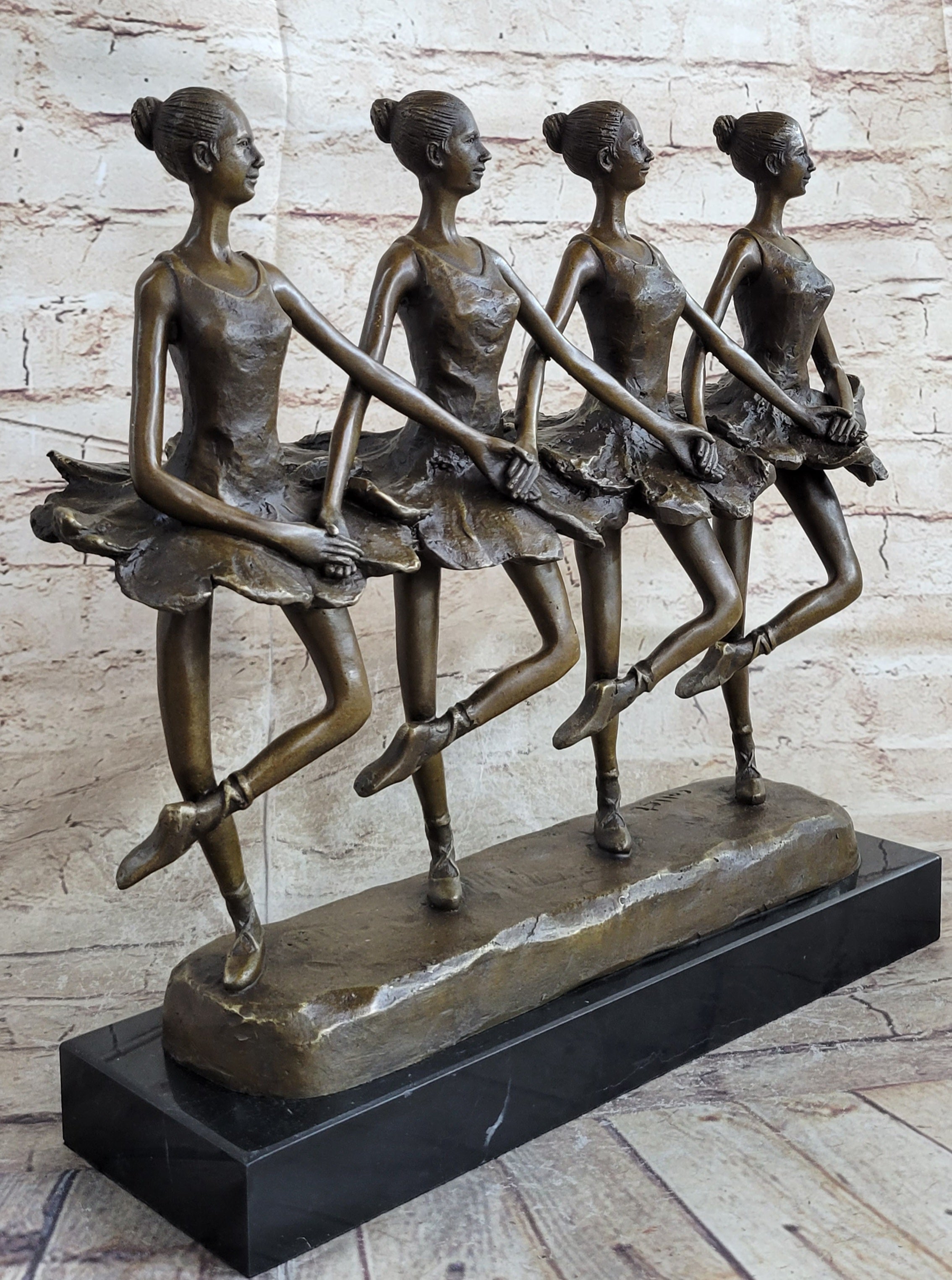 Four Ballerina Ballet Dancers Line Dancing Bronze Sculpture