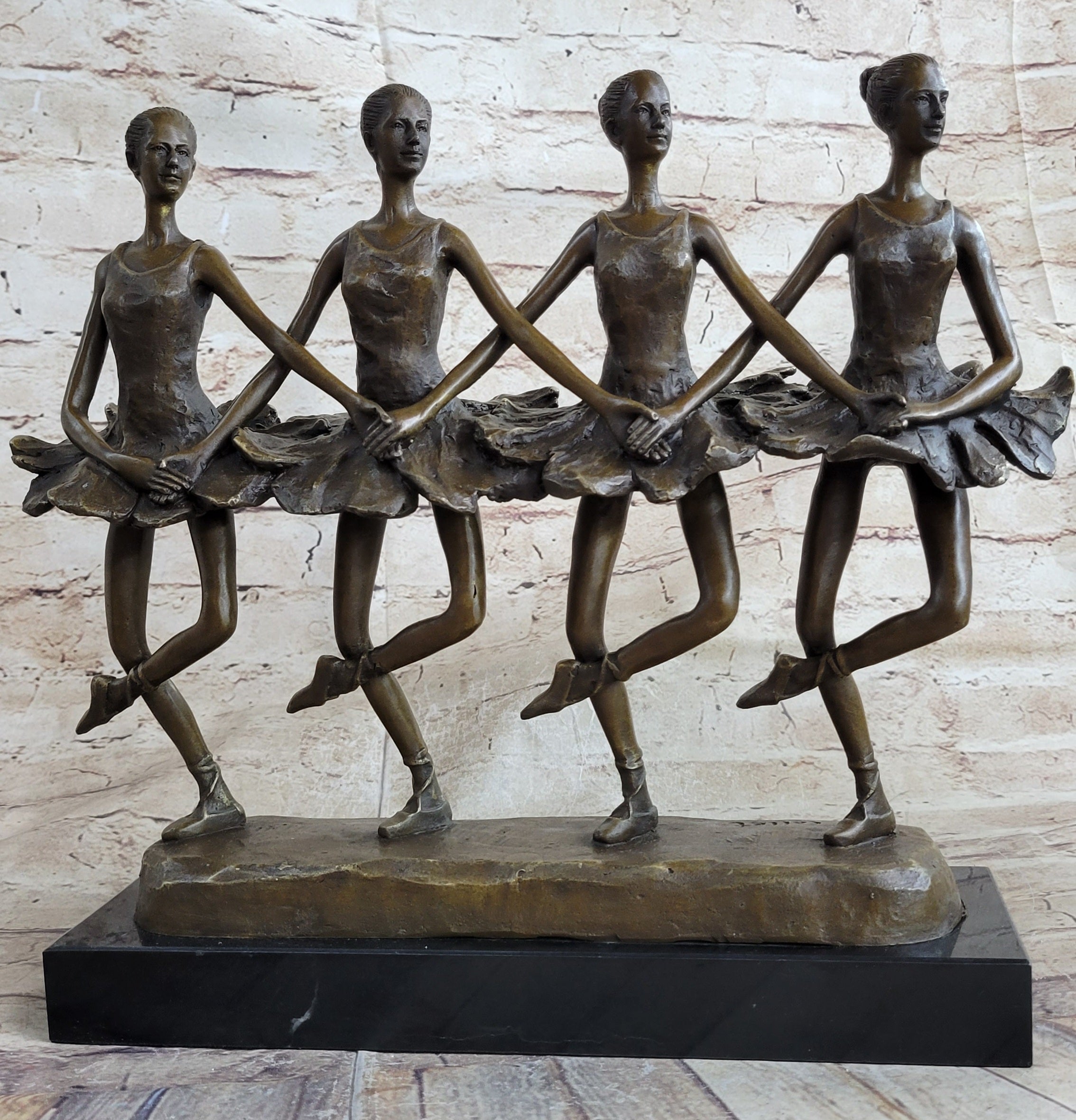 Four Ballerina Ballet Dancers Line Dancing Bronze Sculpture
