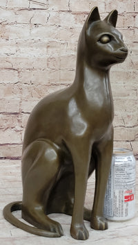 Hot Cast Bronze Sitting Cat Sculpture Feline Collectible Art