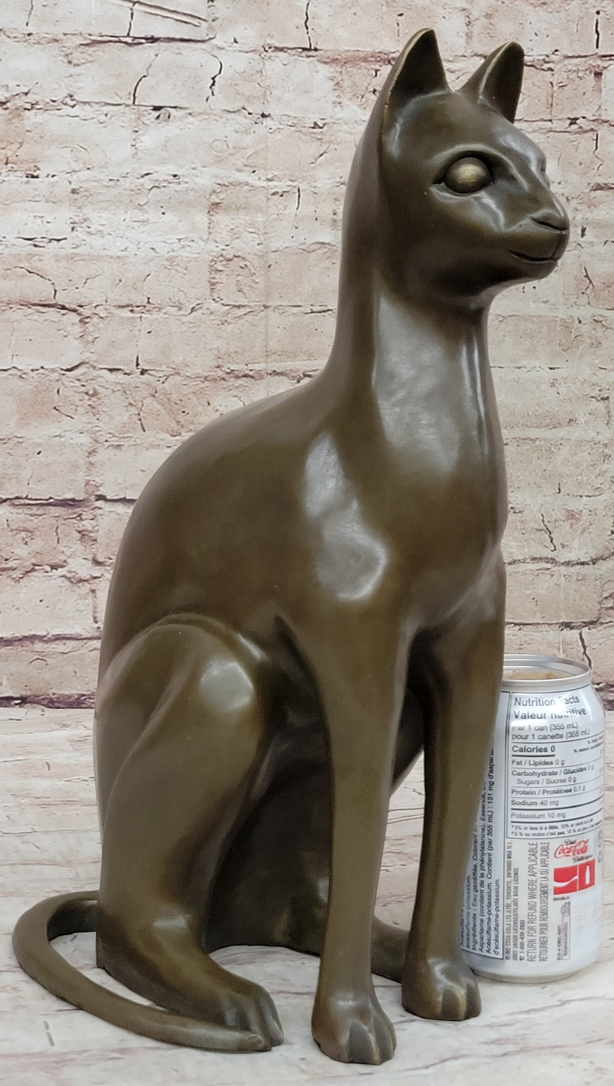 Hot Cast Bronze Sitting Cat Sculpture Feline Collectible Art