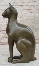 Hot Cast Bronze Sitting Cat Sculpture Feline Collectible Art