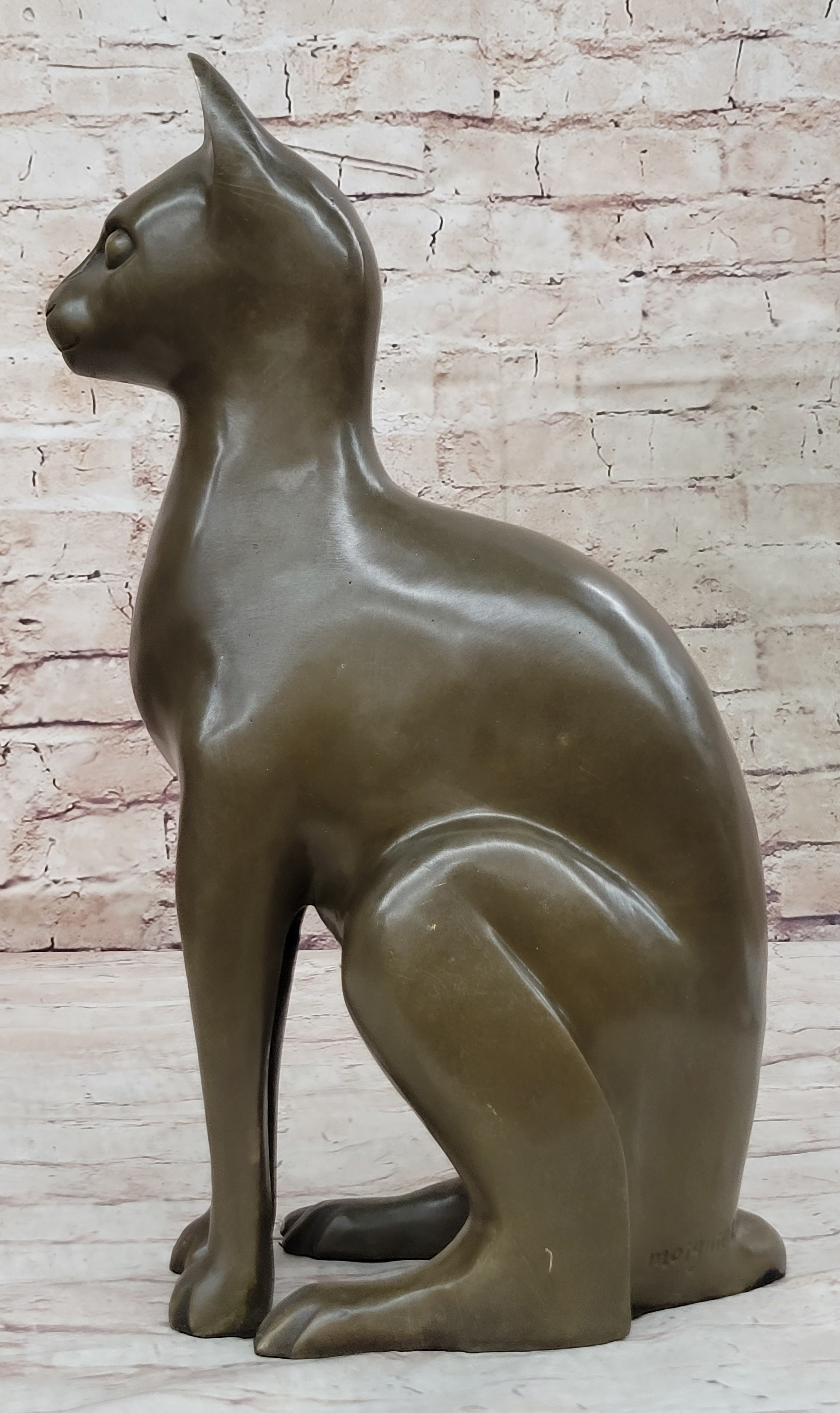 Hot Cast Bronze Sitting Cat Sculpture Feline Collectible Art