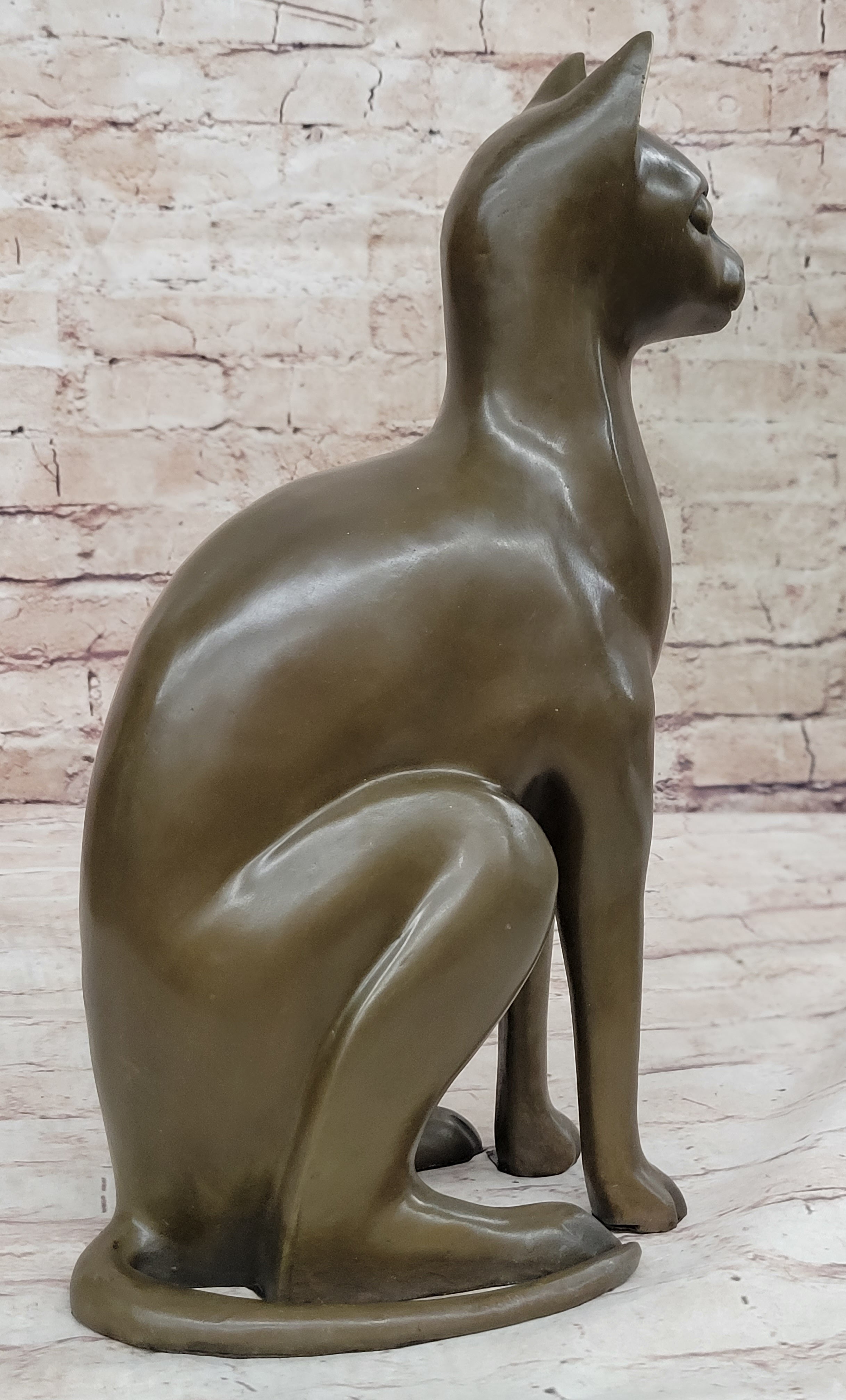 Hot Cast Bronze Sitting Cat Sculpture Feline Collectible Art