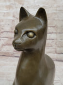Hot Cast Bronze Sitting Cat Sculpture Feline Collectible Art