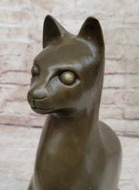 Hot Cast Bronze Sitting Cat Sculpture Feline Collectible Art