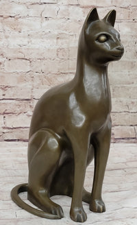 Hot Cast Bronze Sitting Cat Sculpture Feline Collectible Art