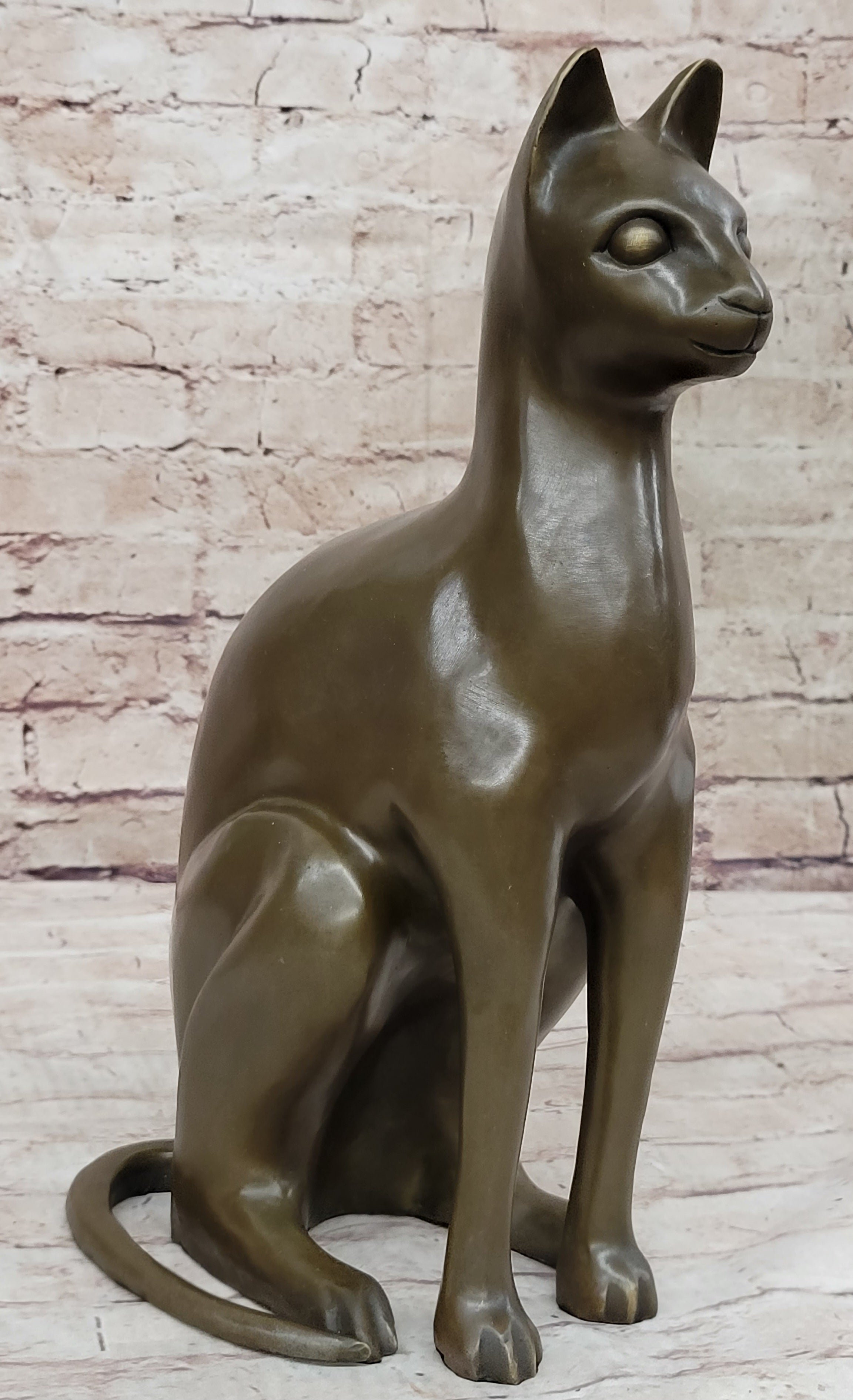 Hot Cast Bronze Sitting Cat Sculpture Feline Collectible Art