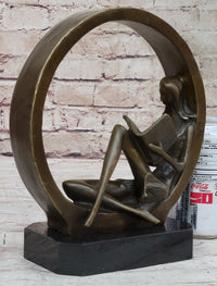 Signed Original Abstract Modern Art Girl Reading Book Bronze