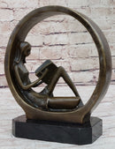 Signed Original Abstract Modern Art Girl Reading Book Bronze