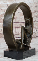 Signed Original Abstract Modern Art Girl Reading Book Bronze