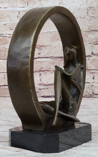 Signed Original Abstract Modern Art Girl Reading Book Bronze
