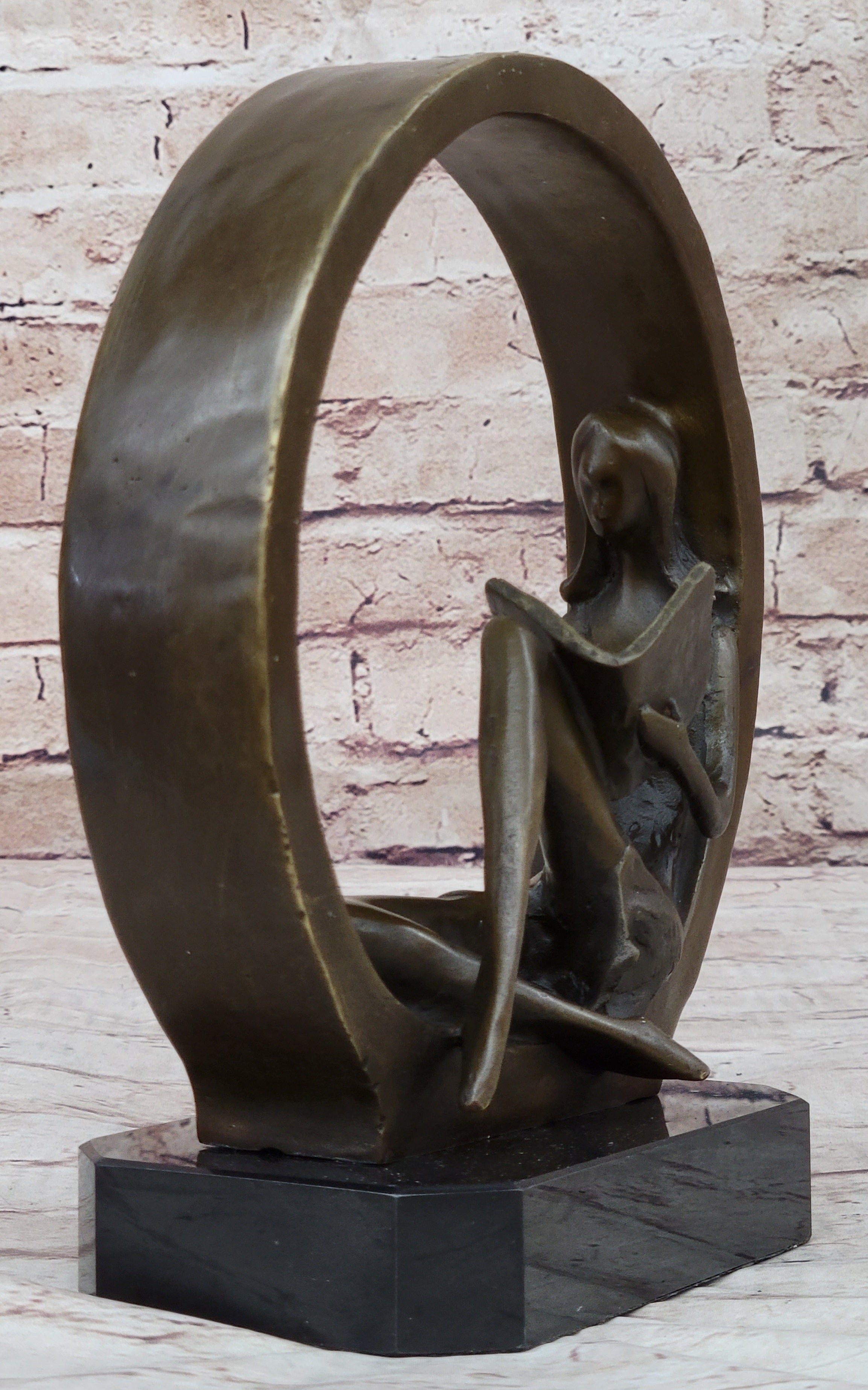 Signed Original Abstract Modern Art Girl Reading Book Bronze