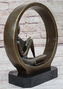 Signed Original Abstract Modern Art Girl Reading Book Bronze