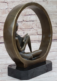 Signed Original Abstract Modern Art Girl Reading Book Bronze