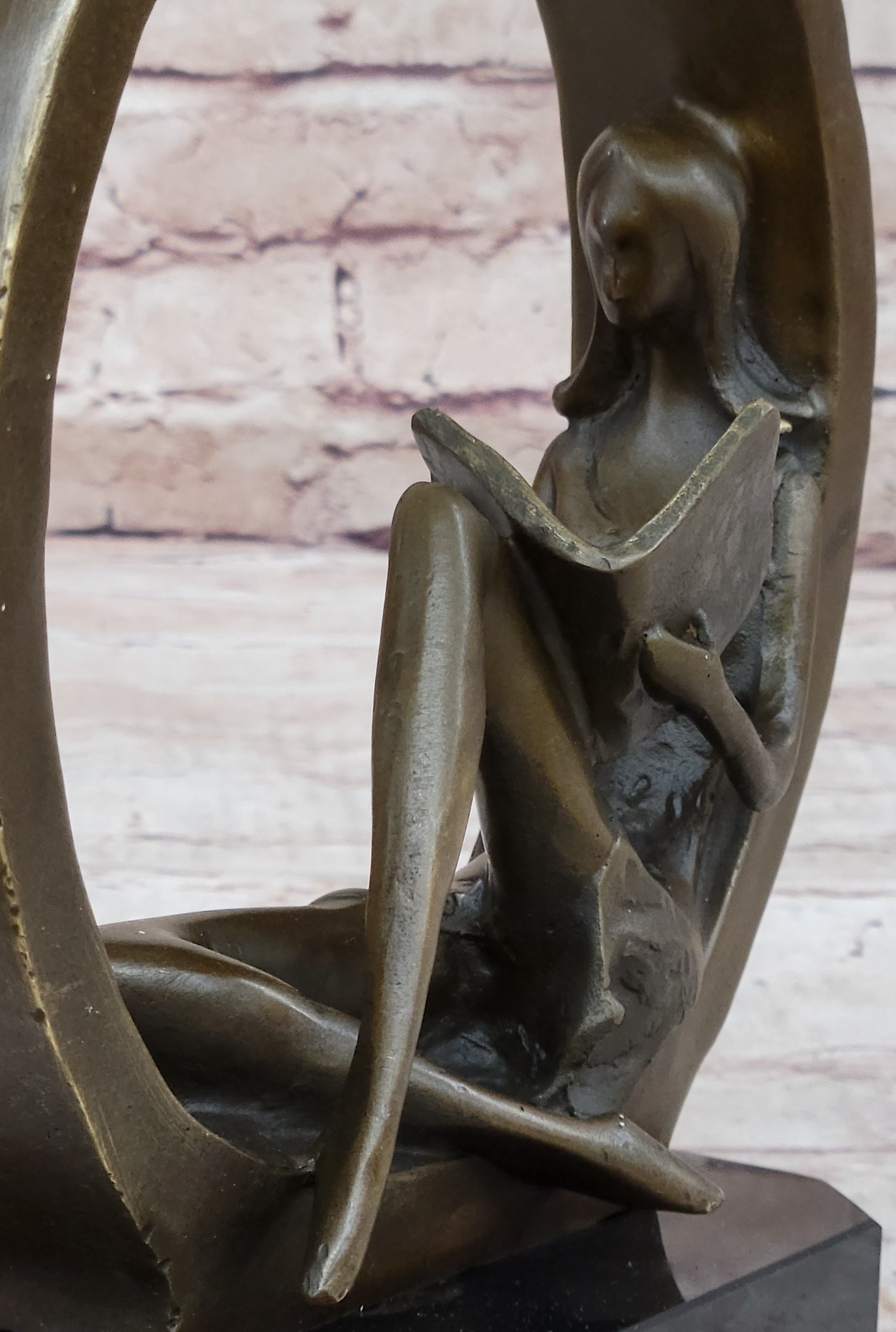 Signed Original Abstract Modern Art Girl Reading Book Bronze