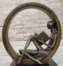Signed Original Abstract Modern Art Girl Reading Book Bronze