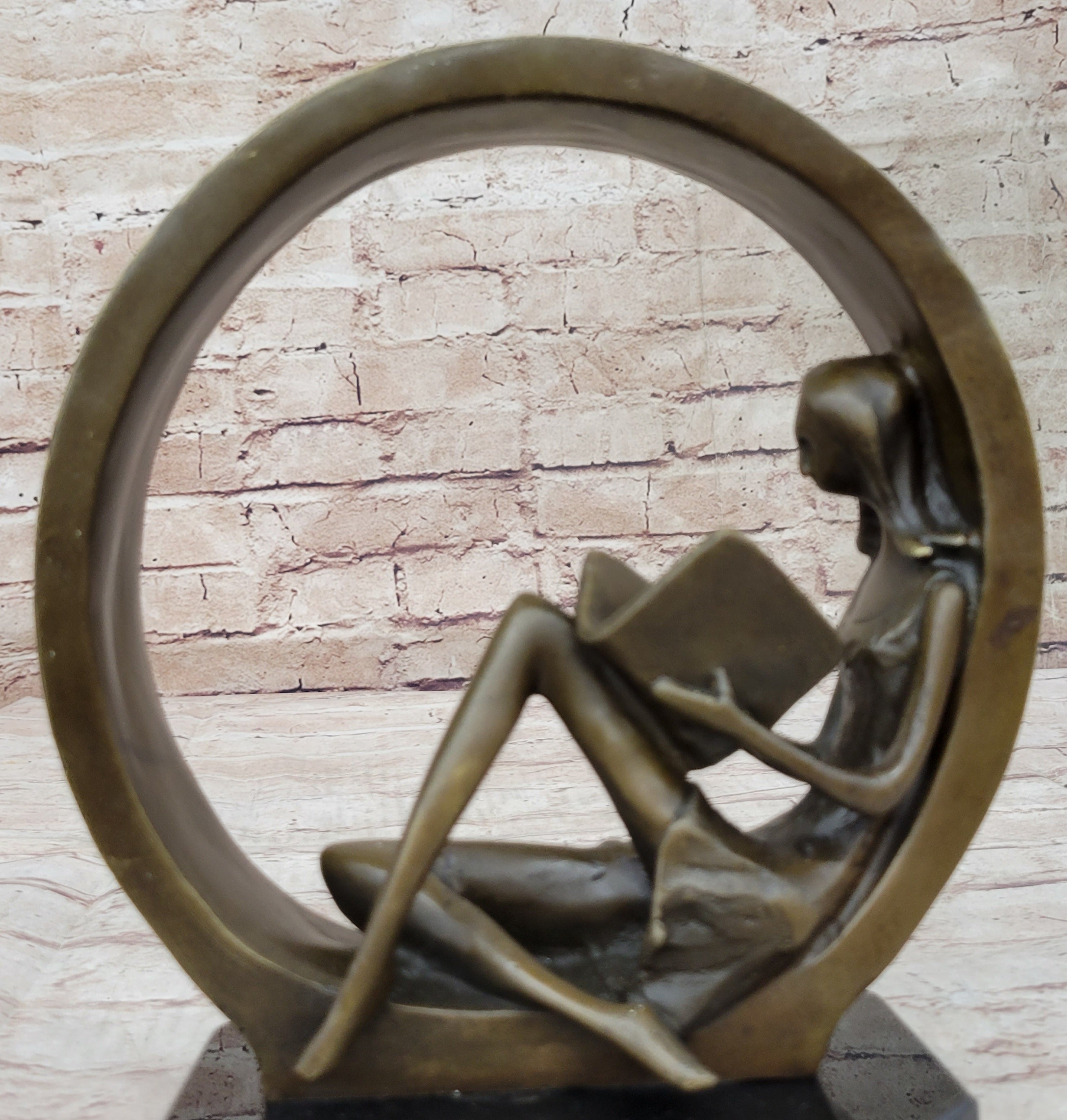 Signed Original Abstract Modern Art Girl Reading Book Bronze