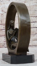 Signed Original Abstract Modern Art Girl Reading Book Bronze