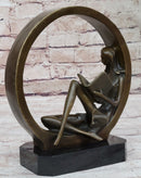 Signed Original Abstract Modern Art Girl Reading Book Bronze