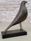 Minimalist Bronze Bird Sculpture – Art Deco Style on Marble