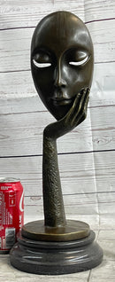 Abstract Surreal Bronze Floating Female Face Mask Sculpture