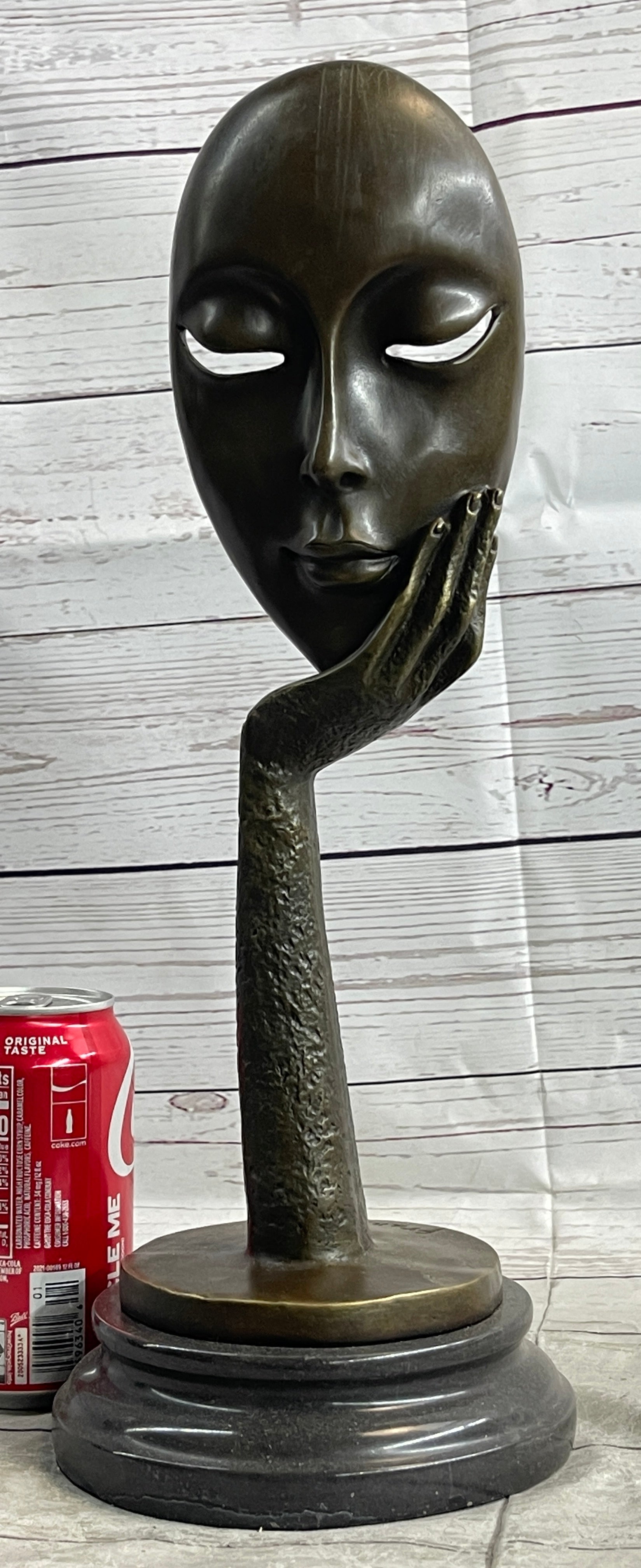 Abstract Surreal Bronze Floating Female Face Mask Sculpture