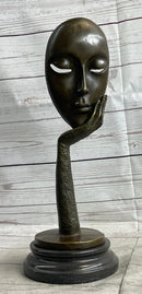 Abstract Surreal Bronze Floating Female Face Mask Sculpture
