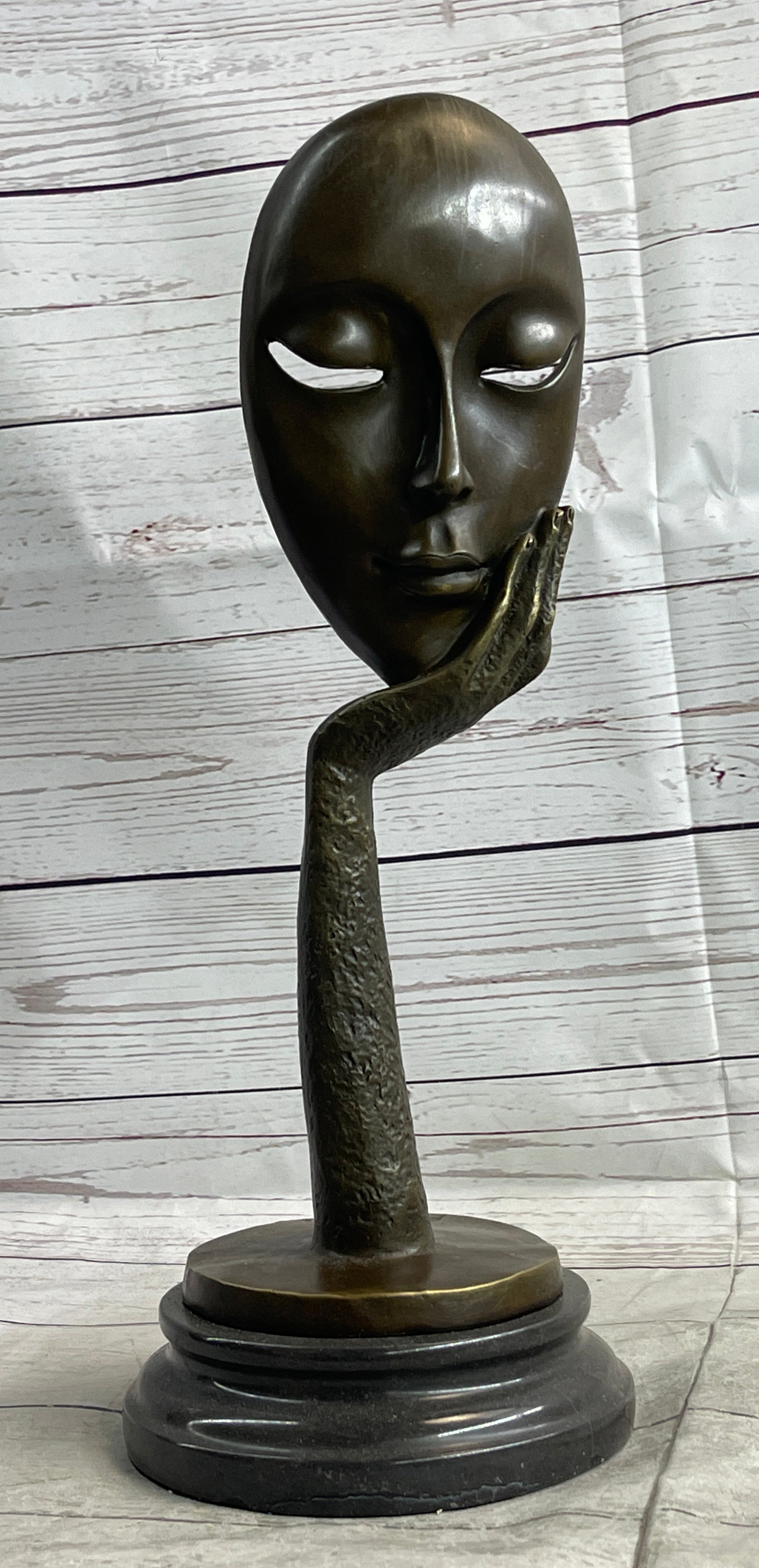 Abstract Surreal Bronze Floating Female Face Mask Sculpture