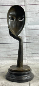 Abstract Surreal Bronze Floating Female Face Mask Sculpture