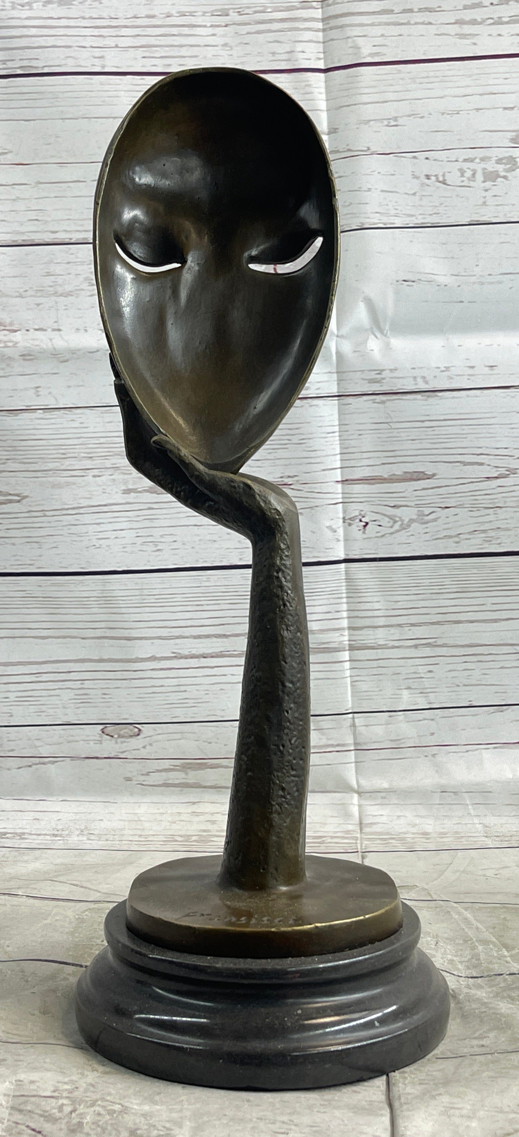 Abstract Surreal Bronze Floating Female Face Mask Sculpture