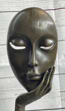 Abstract Surreal Bronze Floating Female Face Mask Sculpture