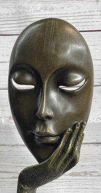 Abstract Surreal Bronze Floating Female Face Mask Sculpture