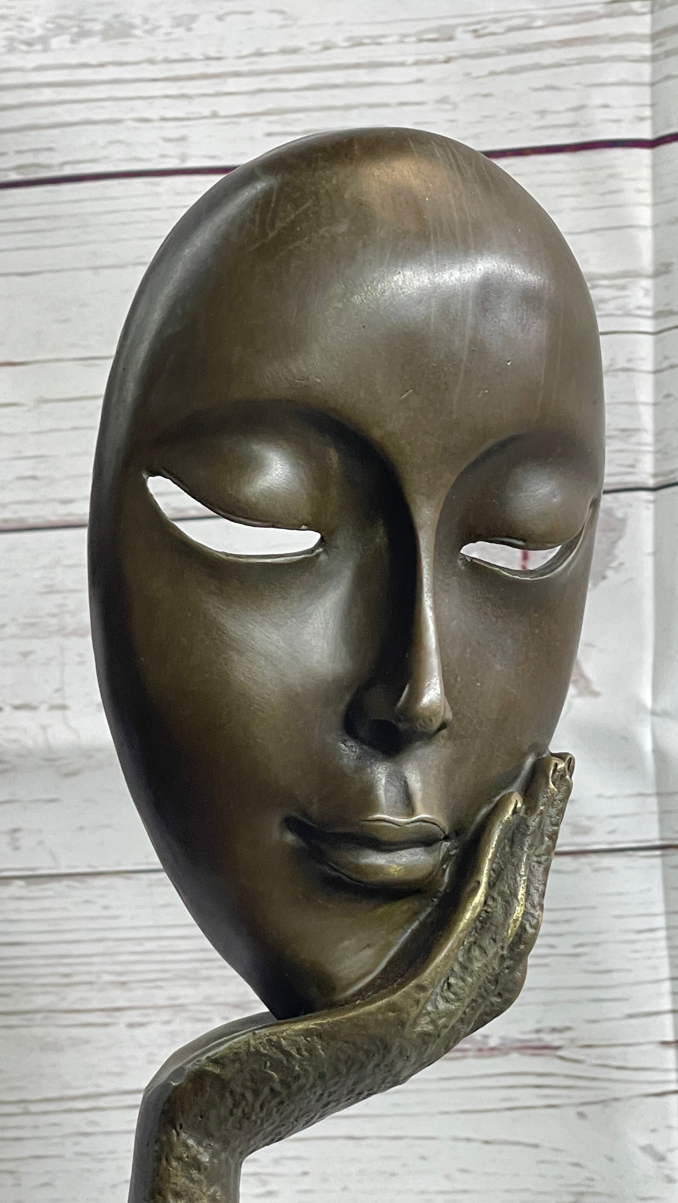 Abstract Surreal Bronze Floating Female Face Mask Sculpture