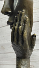 Abstract Surreal Bronze Floating Female Face Mask Sculpture