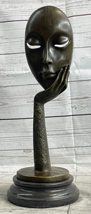 Abstract Surreal Bronze Floating Female Face Mask Sculpture