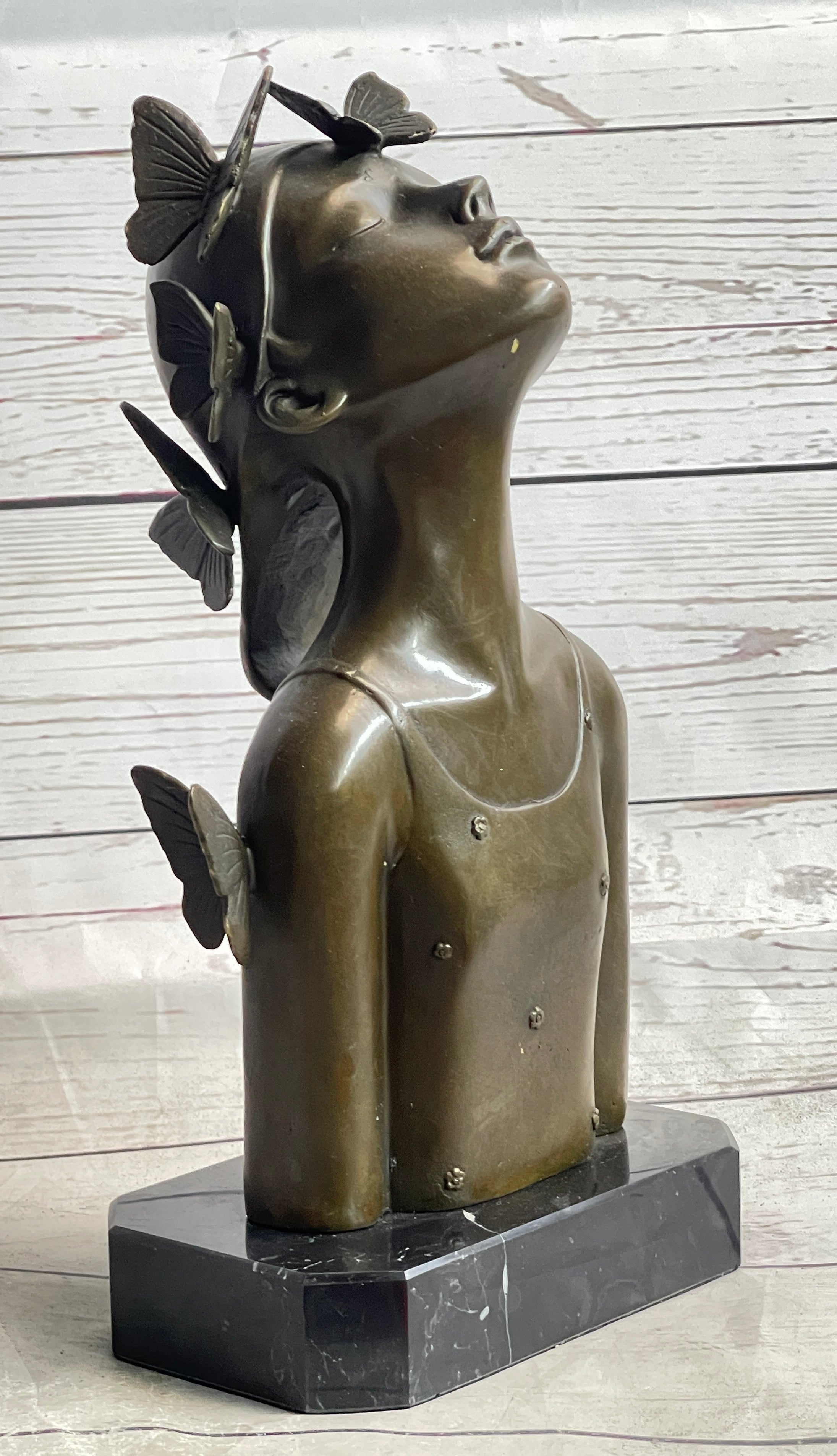 Abstract Bronze Sculpture of Young Girl with Butterflies by Collett