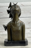 Abstract Bronze Sculpture of Young Girl with Butterflies by Collett