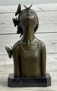 Abstract Bronze Sculpture of Young Girl with Butterflies by Collett