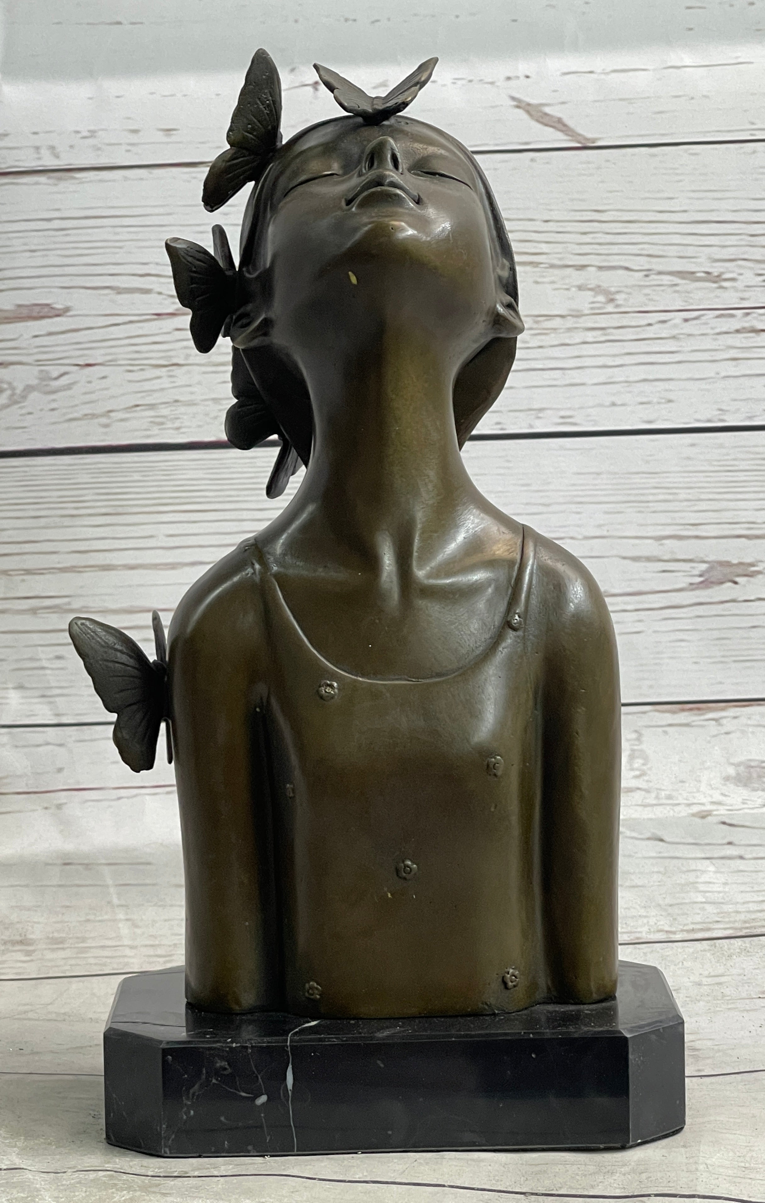 Abstract Bronze Sculpture of Young Girl with Butterflies by Collett