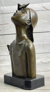 Abstract Bronze Sculpture of Young Girl with Butterflies by Collett