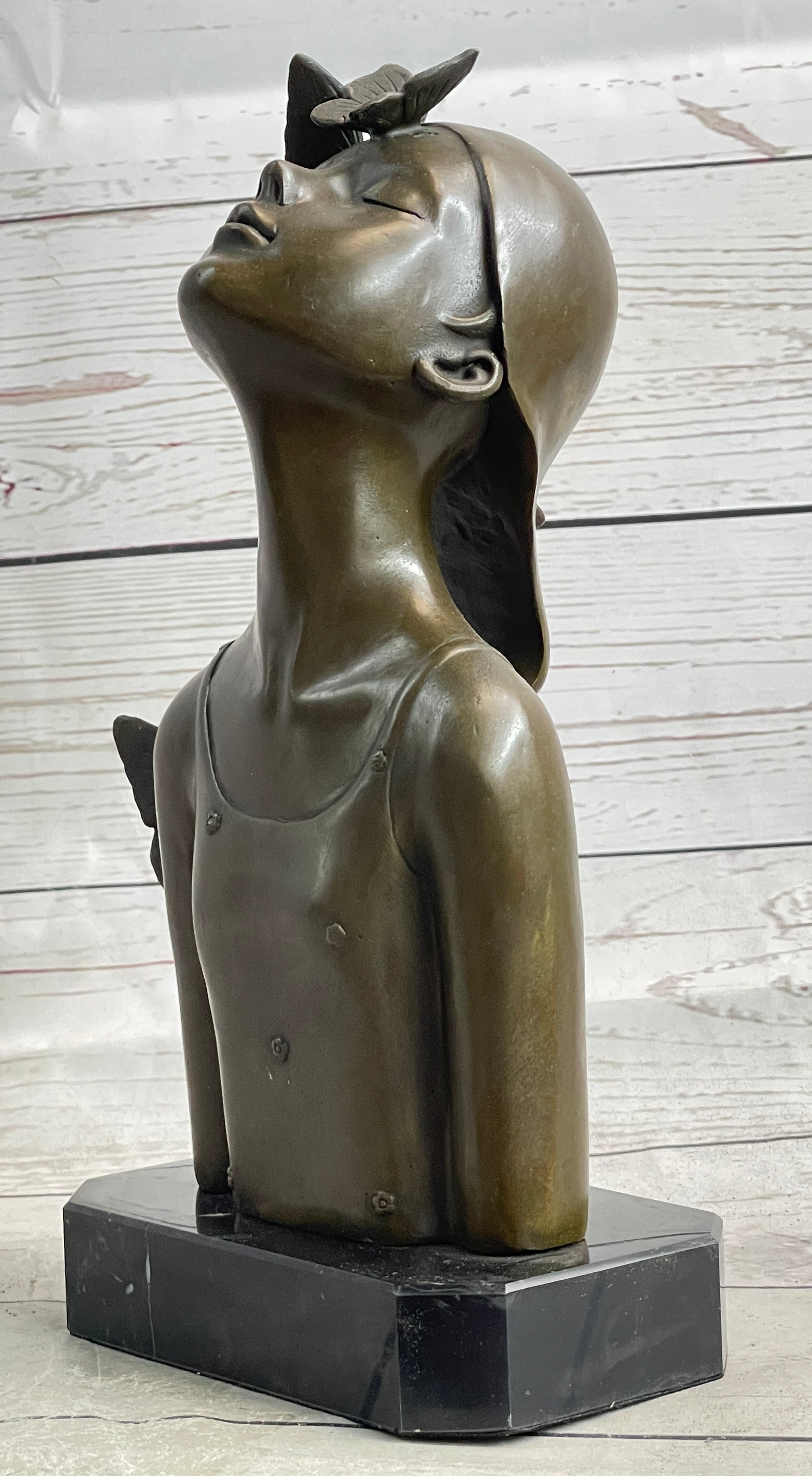 Abstract Bronze Sculpture of Young Girl with Butterflies by Collett
