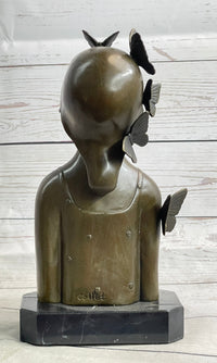 Abstract Bronze Sculpture of Young Girl with Butterflies by Collett