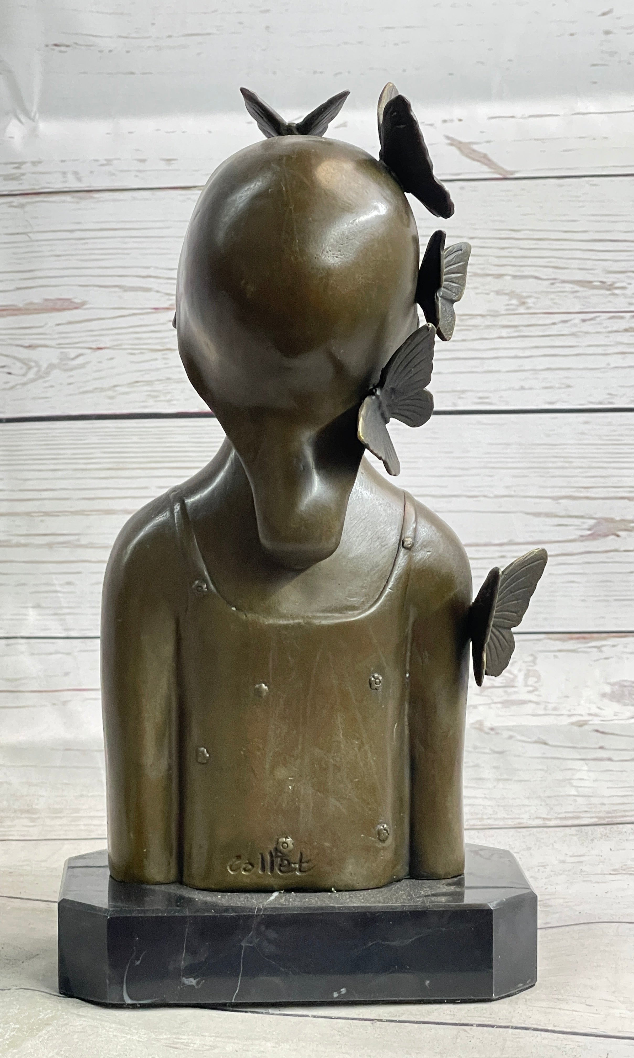 Abstract Bronze Sculpture of Young Girl with Butterflies by Collett