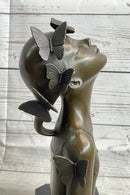 Abstract Bronze Sculpture of Young Girl with Butterflies by Collett