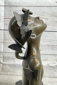 Abstract Bronze Sculpture of Young Girl with Butterflies by Collett