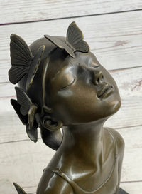 Abstract Bronze Sculpture of Young Girl with Butterflies by Collett