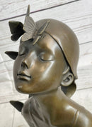 Abstract Bronze Sculpture of Young Girl with Butterflies by Collett