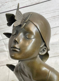 Abstract Bronze Sculpture of Young Girl with Butterflies by Collett